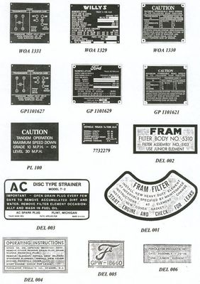 Plaques tableau de bord willys